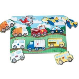 Melissa & Doug Peg Puzzle Vehicles used puzzle trucks cars ambulance plane